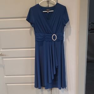 R&M Richards Asymmetrical Blue Dress with Embellished Waist
